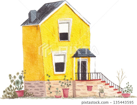 house watercolor art cute residential building 135443595