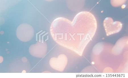 淡粉紅色的心形圖案，在深藍色背景上閃閃發光。 135443671