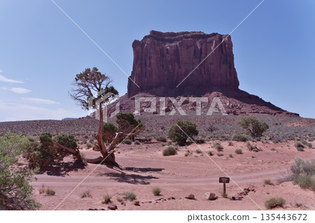 從紀念碑谷野貓步道3公里處可以看到詹尼珀山和梅里克山。 135443672