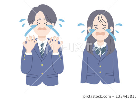 哭泣的學生，男女，上半身插圖 135443813
