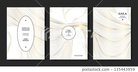 Luxury gold abstract background, gala award invitation, elegant lines, premium geometric patterns. Vector design VIP cards, wedding invitations, award certificates, product covers. 135443959