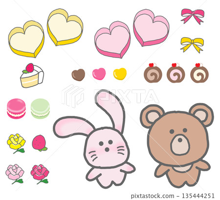 Valentine's Day bear and rabbit stuffed toys, sweets, chocolates, and ribbon boxes Valentine's Day bear and rabbit stuffed toys, sweets, chocolates, and ribbon boxes 135444251