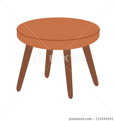 Round wooden coffee table with tapered legs. Flat vector modern furniture illustration Round wooden coffee table with tapered legs. Flat vector modern furniture illustration 135444341
