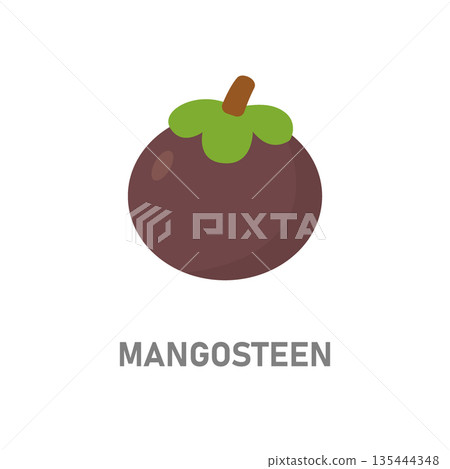 Mangosteen exotic fruit. Purple tropical fruit icon isolated on white background for food design Mangosteen exotic fruit. Purple tropical fruit icon isolated on white background for food design 135444348