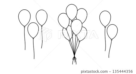 Outline balloons. Minimal line vector set for celebration and party themes Outline balloons. Minimal line vector set for celebration and party themes 135444356