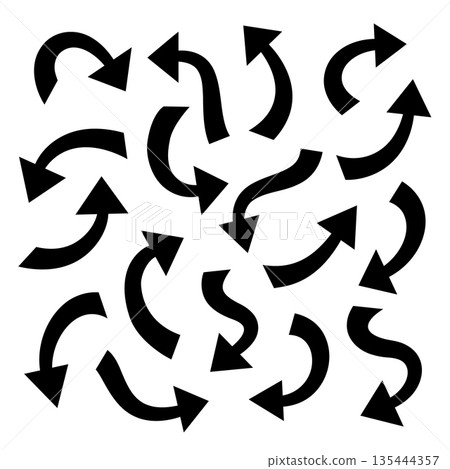 Black curved arrow set. Minimal vector arrows for navigation, flowcharts and interface design Black curved arrow set. Minimal vector arrows for navigation, flowcharts and interface design 135444357