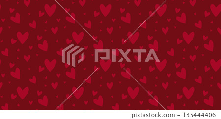 Cute hand drawn hearts on red seamless pattern Cute hand drawn hearts on red seamless pattern 135444406