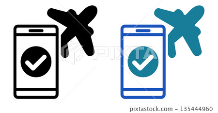 Icon indicating flight reservation completion on smartphone | Online check and flight arrangements 135444960