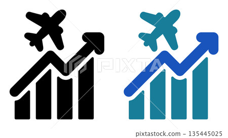 Graph and airplane icon representing the growing aviation industry 135445025