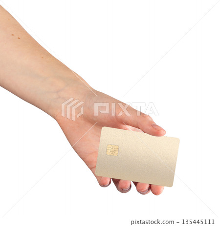 Bank card in hand commerce close up. Plastic chip for payment, purchase and trade service. Finance Bank card in hand commerce close up. Plastic chip for payment, purchase and trade service. Finance 135445111