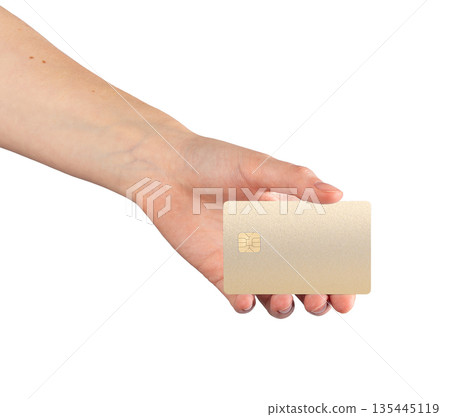 Bank card in hand electronic close up. Plastic chip for payment, shopping and commerce trade. Bank card in hand electronic close up. Plastic chip for payment, shopping and commerce trade. 135445119