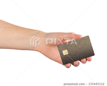 Bank card in hand modern close up. Plastic chip for purchase, shopping and commerce trade. Finance Bank card in hand modern close up. Plastic chip for purchase, shopping and commerce trade. Finance 135445132