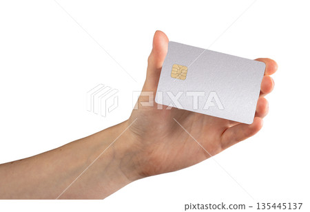 Bank card in hand payment close up. Plastic chip for purchase, shopping and commerce trade. Finance Bank card in hand payment close up. Plastic chip for purchase, shopping and commerce trade. Finance 135445137