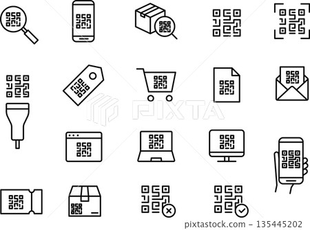Editable line illustration of a QR code Editable line illustration of a QR code 135445202