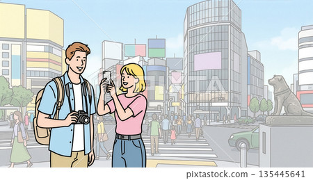 圖：一對外國夫婦在澀谷十字路口觀光 135445641