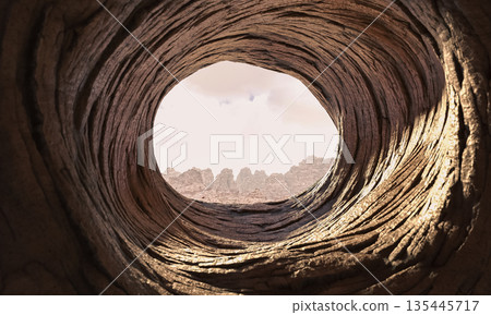 Tunnel opening 3d desert mountain landscape 135445717