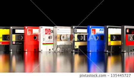 Colorful audio cassette tapes vintage 3d Colorful audio cassette tapes vintage 3d 135445727