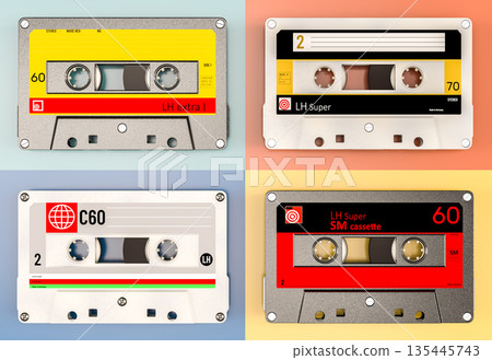 Vintage audio cassette tapes collage 3d 135445743