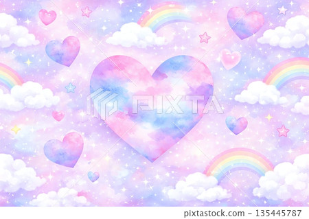夢幻可愛的粉彩愛與彩虹背景插圖 135445787