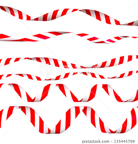 Red and white striped warning 3d tape ribbons Red and white striped warning 3d tape ribbons 135445799