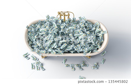 Bathtub overflowing with cash dollars 3d 135445802