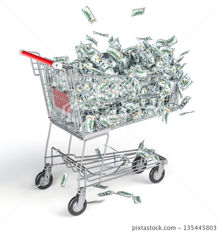 Shopping cart overflowing 3d money 135445803