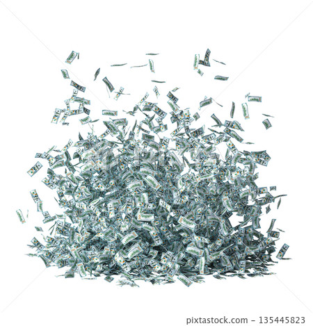 Us dollar bills falling transparent background 3d Us dollar bills falling transparent background 3d 135445823