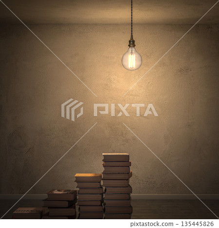 Books forming stairs 3d light bulb Books forming stairs 3d light bulb 135445826