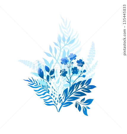 Blue flowers bouquet small. Hand drawn. Not AI, vector illustration 135445833