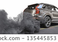Car exhaust pipe emitting thick black smoke 3d 135445853