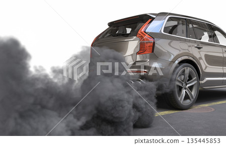 Car exhaust pipe emitting thick black smoke 3d 135445853
