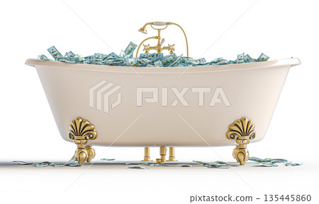 Vintage bathtub 3d full of cash 135445860