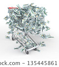 Shopping cart 3d hundred dollar banknotes 135445861