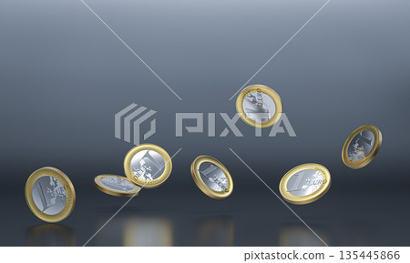 Euro coins falling dark surface 3d Euro coins falling dark surface 3d 135445866
