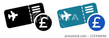 帶有英鎊符號的機票圖示 | 海外旅遊費用、英鎊、外幣支付 UI 素材 135446048
