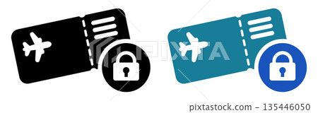 Ticket icon with lock representing secure airline ticket | E-ticket and secure booking management 135446050