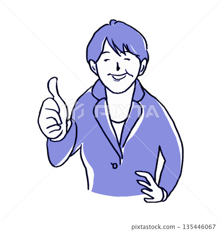 A middle-aged businesswoman with a smile [Pencil drawing in blue] 135446067