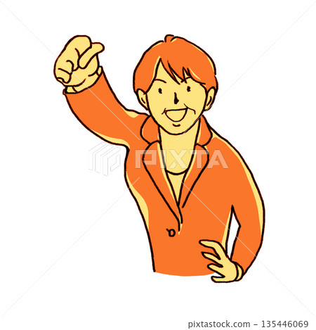 Middle-aged businesswoman pumping her fist [pencil drawing yellow] 135446069