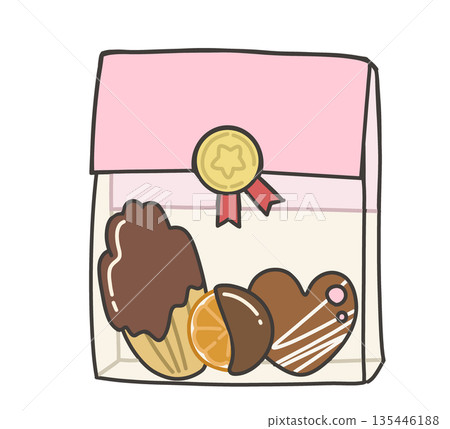 一幅粉紅色糖果袋的插圖 一幅粉紅色糖果袋的插圖 135446188