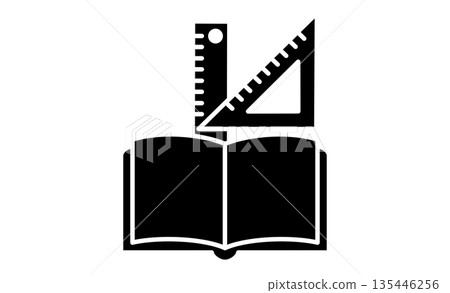 Subject Icon: Simple monochrome illustration icon of arithmetic (notebook, ruler, set square) Subject Icon: Simple monochrome illustration icon of arithmetic (notebook, ruler, set square) 135446256