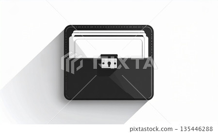 Illustration of a black file folder and important documents isolated on a white background. Vector image of confidential information and document organization. 135446288