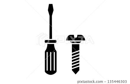 技術課：工具（螺絲起子）和螺絲的線圖圖標 135446303