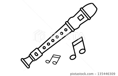 主題圖示：簡潔的單色音樂插圖圖示（錄音機和音符） 135446309