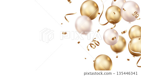 Beautiful gold 3D balloon illustration banner background template. Beautiful gold 3D balloon illustration banner background template. 135446341