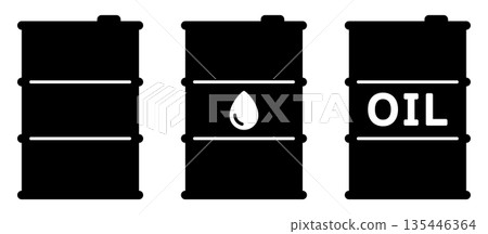 一套簡潔的黑白油桶圖標 135446364