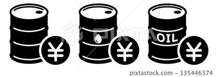 原油桶和日圓符號的黑白簡約圖標 135446374