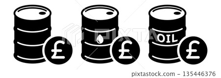 原油桶和英鎊符號的黑白簡約圖標 135446376