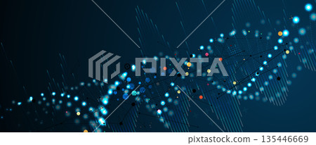 Futuristic molecule and genetic code, DNA strands, connected neural web 135446669