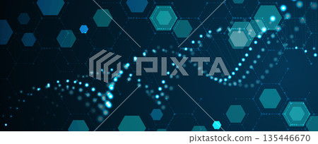 Futuristic molecule and genetic code, DNA strands, connected neural web 135446670