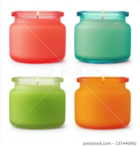 Different variations of candle mockup for branding preview, container candle isolated on white background, unbranded product photo 135446992